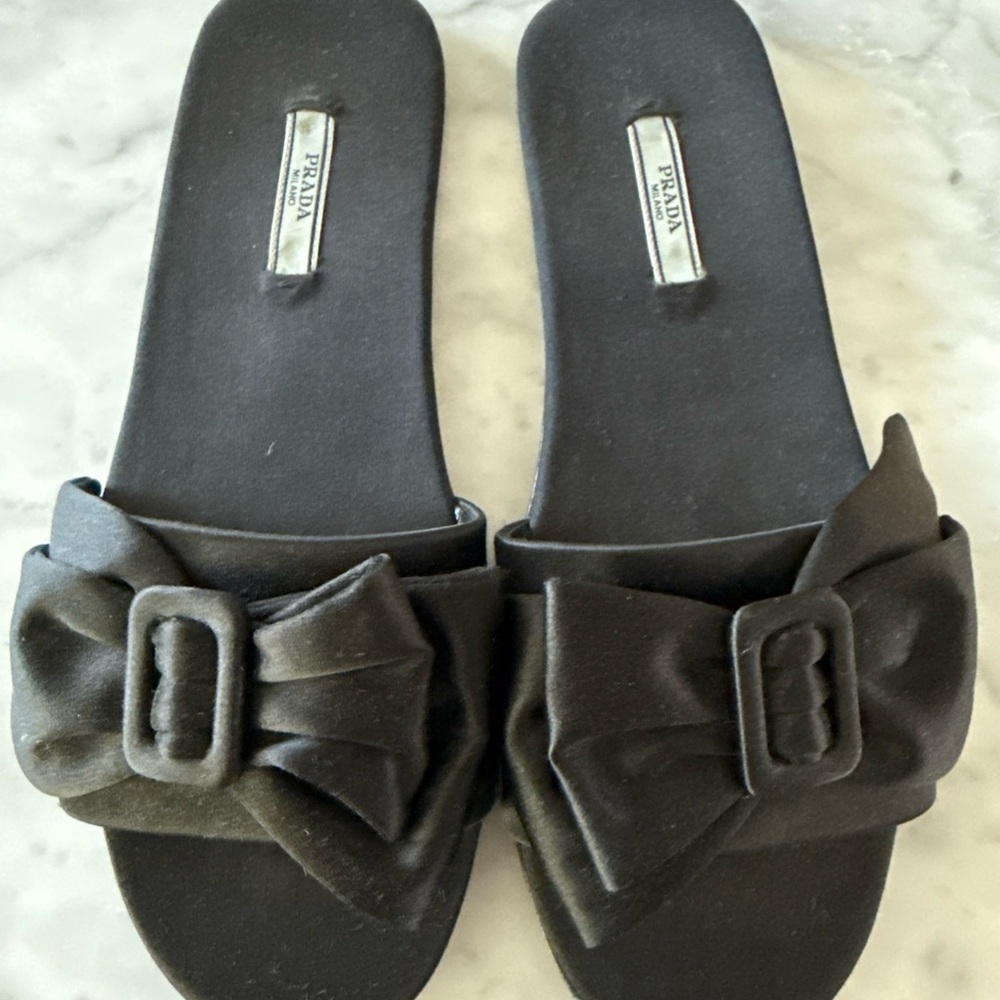 Prada Black Bow Slide Sandals